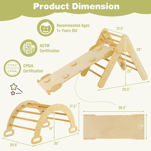 5-in-1 Wooden Kids Climber Toys with Triangle Arch Ramp-Natural W2B