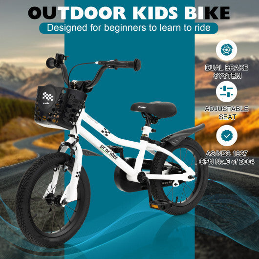 14 Inch Kids Bike with 2 Training Wheels for 3-5 Years Old-Black & White - Color: Black & White W2B