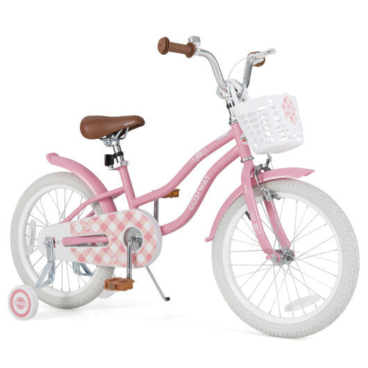 18 Inch Kids Bike with Training Wheels and Basket for Boys Girls 4-8 Years Old-18 inches - Color: Peach - Size: 18 inches W2B