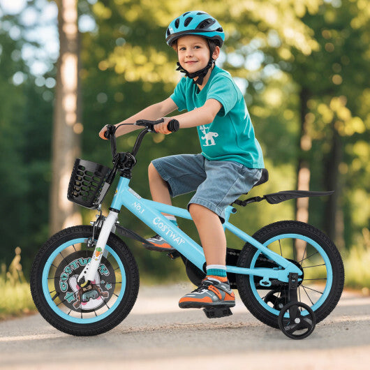 14 Inch Kids Bike with Adjustable Handlebar and Saddle for 3-5 Years Old-14 inches - Color: Blue - Size: 14 inches W2B