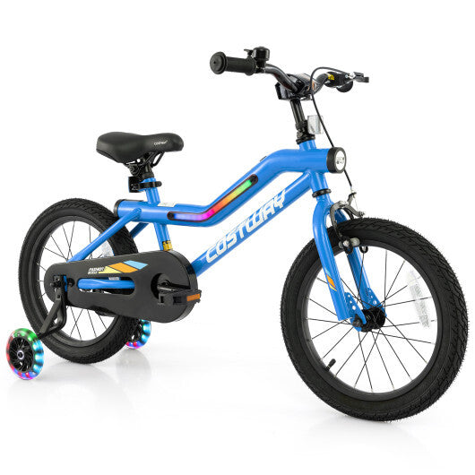 16 Inch Kids Bike LED Lighted Adjustable with Training Wheels for 4-7 Years Old Kids-16 inches - Color: Navy - Size: 16 inches W2B