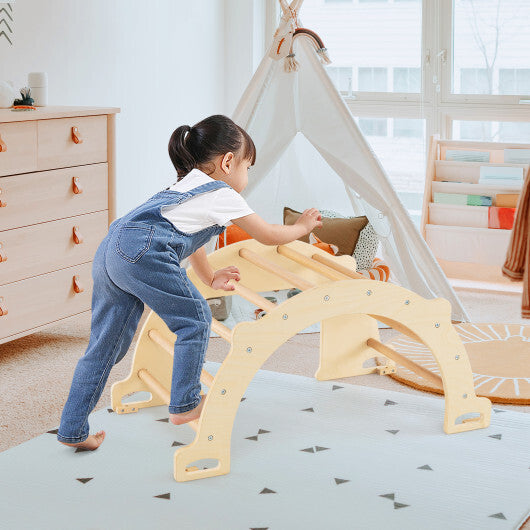 8 in 1 Climbing Arch Sensory Table with Collapsible Storage Bin for Kids-Natural W2B