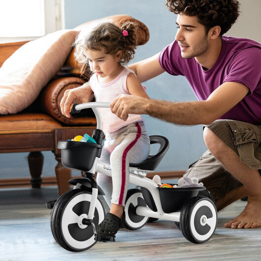 Toddler Tricycle with Adjustable Seat and Storage Baskets for 1.5-5 Years Old-White W2B