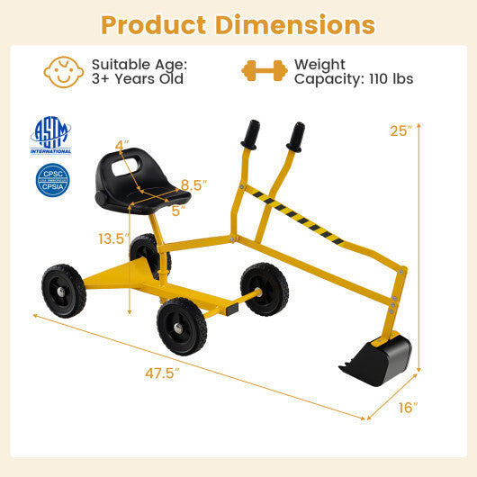 Sand Digger for Kids Sandbox Toy Digger with 2-Handed Controls and Flexible Shovel-Yellow W2B