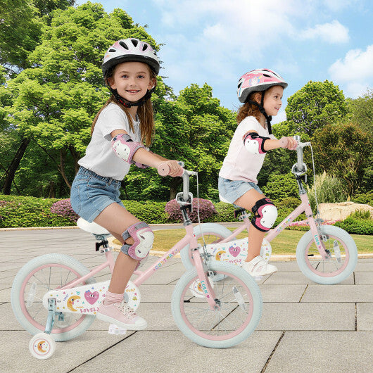 16 Inch Kids Bike Adjustable for 3-8 Years Old Children Pink - Stars & Moon - Color: Pink - Size: 16 inches W2B