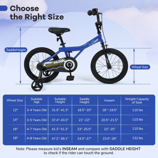 16 Inch Kids Bike with Helmet Protective Set Dark Blue