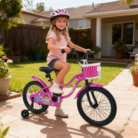 18 Inch Kids Bike with Training Wheels for Aged 3-8 Years Old - Magic Rose - Color: Rose Red - Size: 18 inches W2B