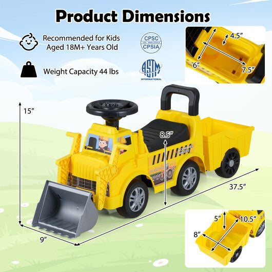 Kids Digger Ride on Truck with Shovel and Under-Seat Compartment