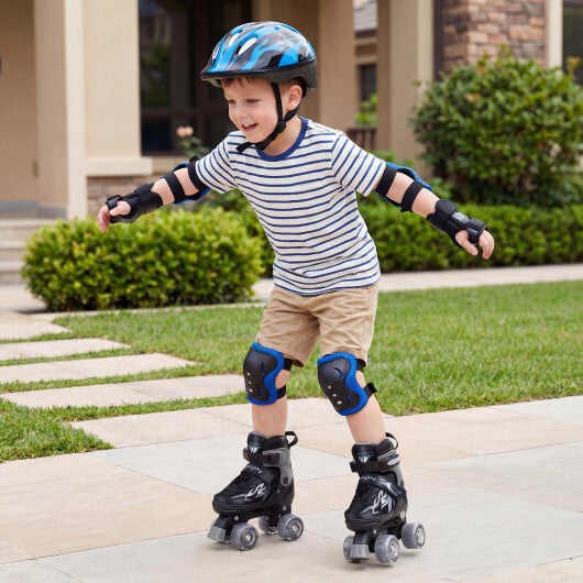 Kids Roller Skates for Girls Boys 4 Sizes Adjustable Quad Skates with Light-up Wheels-Black - Color: Black W2B