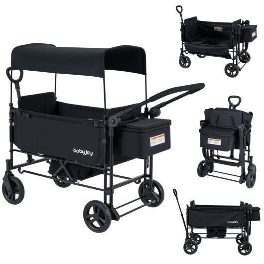 Foldable Wagon Stroller for 2 Kids with Removable Canopy and Adjustable Push Handle-Gray W2B