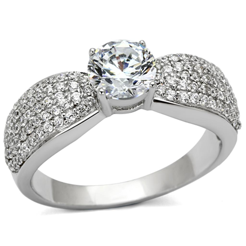 TS119 - Rhodium 925 Sterling Silver Ring with AAA Grade CZ in Clear-4