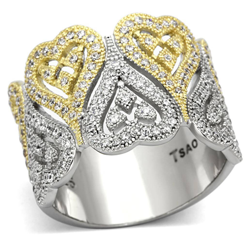 TS126 - Gold+Rhodium 925 Sterling Silver Ring with AAA Grade CZ in Champagne Alamode