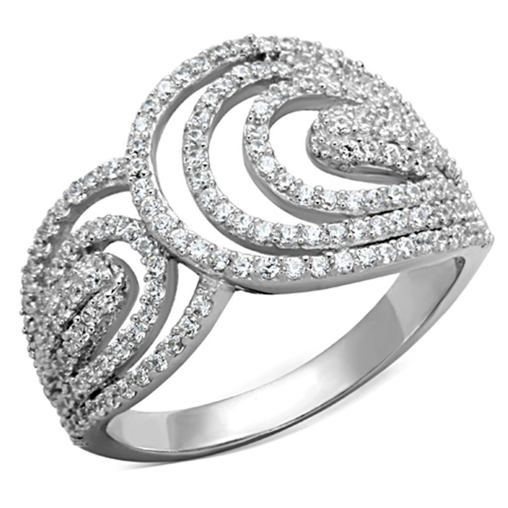 TS147 - Rhodium 925 Sterling Silver Ring with AAA Grade CZ in Clear Alamode