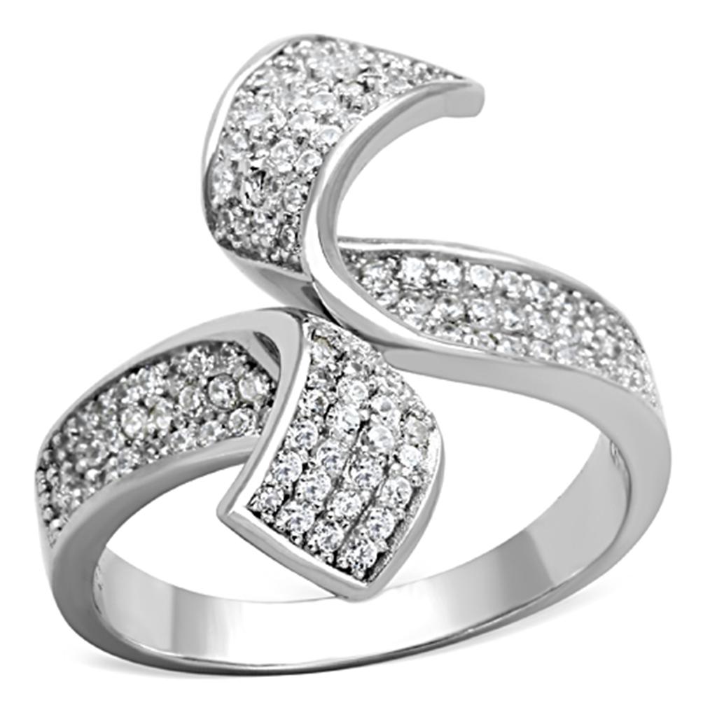 TS150 - Rhodium 925 Sterling Silver Ring with AAA Grade CZ in Clear-4