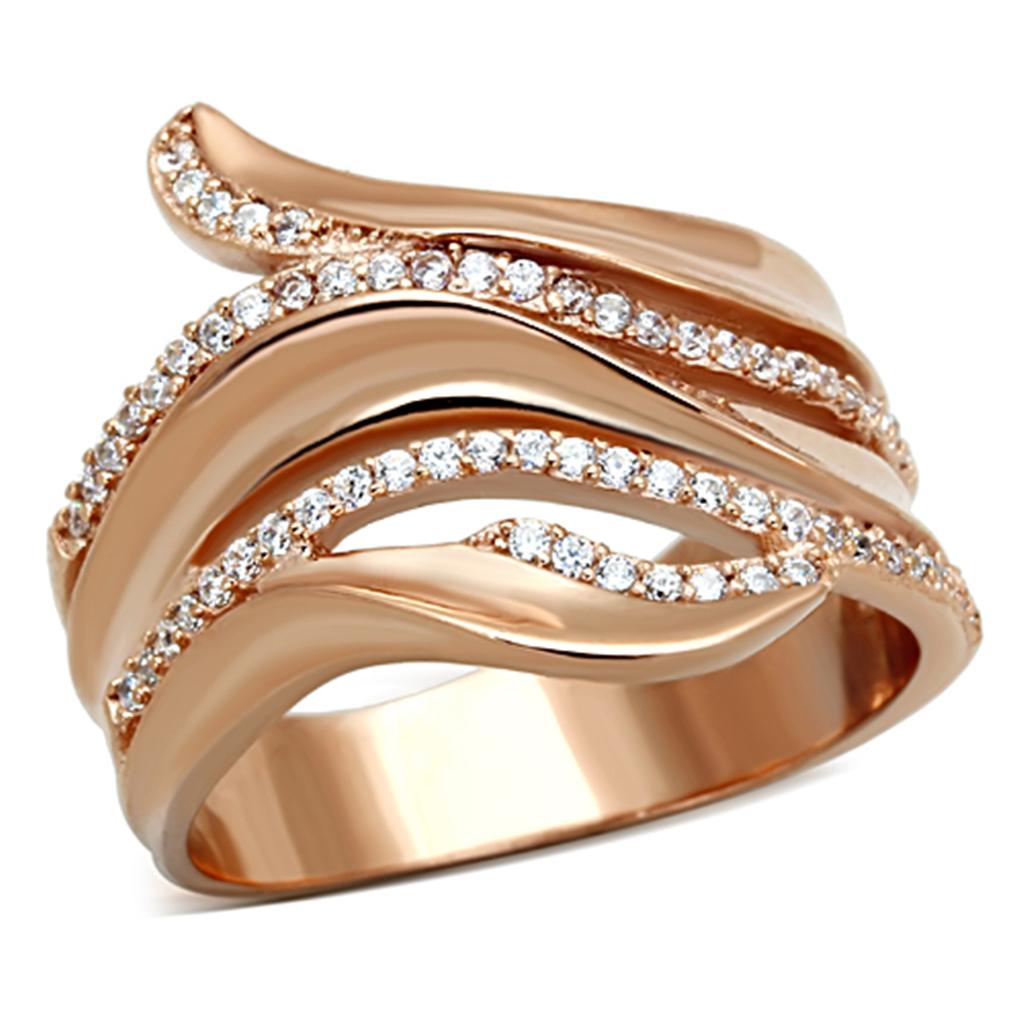 TS168 - Rose Gold 925 Sterling Silver Ring with AAA Grade CZ in Clear-4