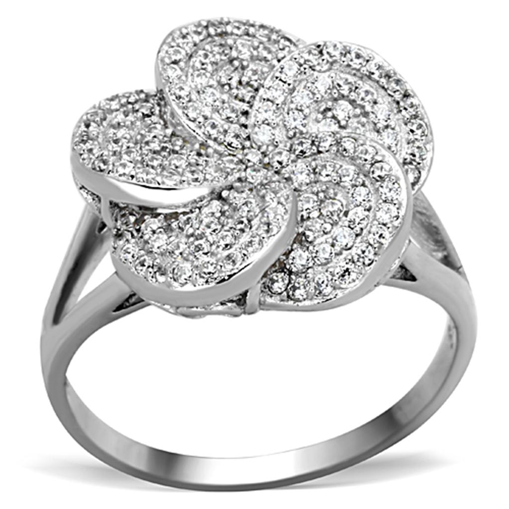 TS171 - Rhodium 925 Sterling Silver Ring with AAA Grade CZ in Clear-4