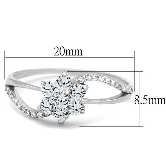 TS182 - Rhodium 925 Sterling Silver Ring with AAA Grade CZ in Clear-1