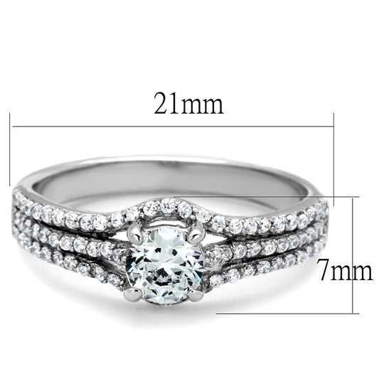 TS188 - Rhodium 925 Sterling Silver Ring with AAA Grade CZ in Clear Alamode