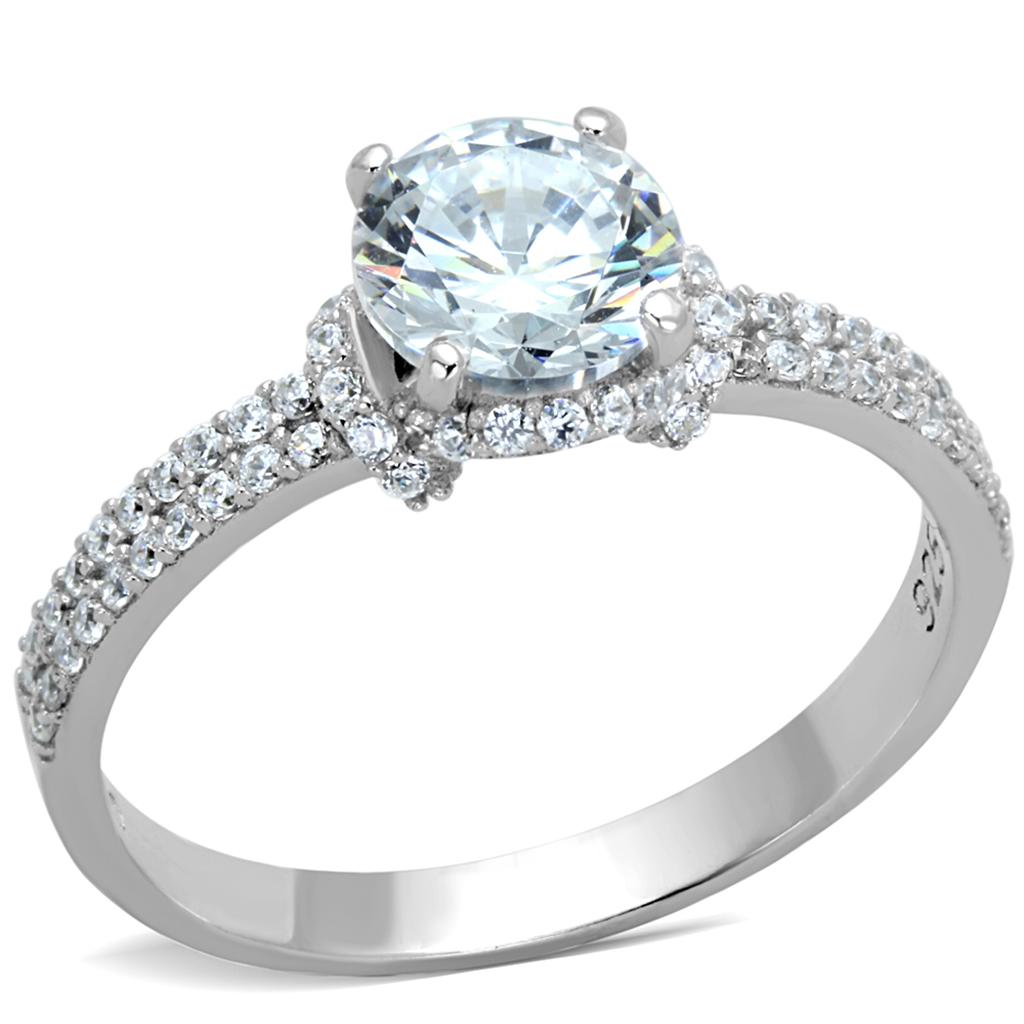 TS197 - Rhodium 925 Sterling Silver Ring with AAA Grade CZ in Clear Alamode