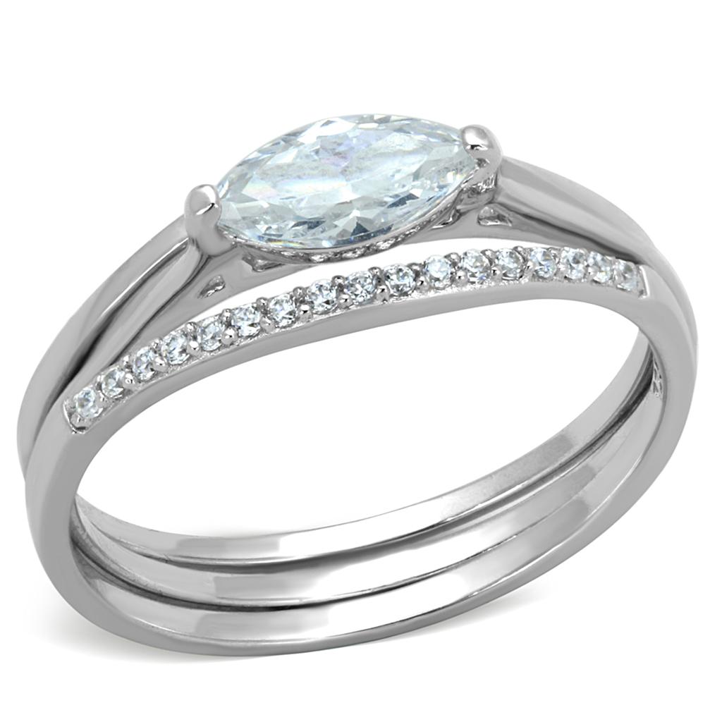 TS208 - Rhodium 925 Sterling Silver Ring with AAA Grade CZ in Clear Alamode