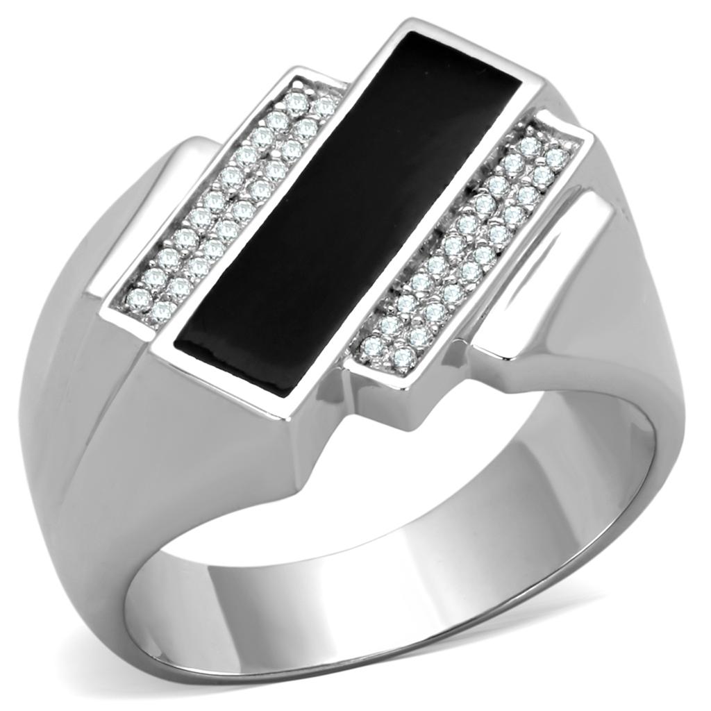 TS218 - Rhodium 925 Sterling Silver Ring with AAA Grade CZ in Clear Alamode