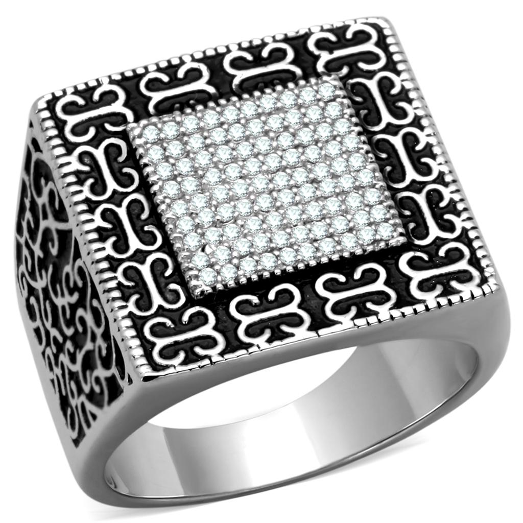 TS221 - Rhodium 925 Sterling Silver Ring with AAA Grade CZ in Clear Alamode