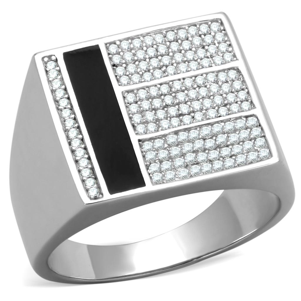 TS222 - Rhodium 925 Sterling Silver Ring with AAA Grade CZ in Clear Alamode