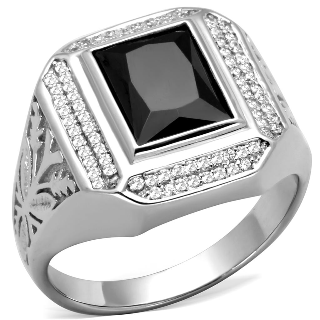 TS224 - Rhodium 925 Sterling Silver Ring with AAA Grade CZ in Black Diamond Alamode