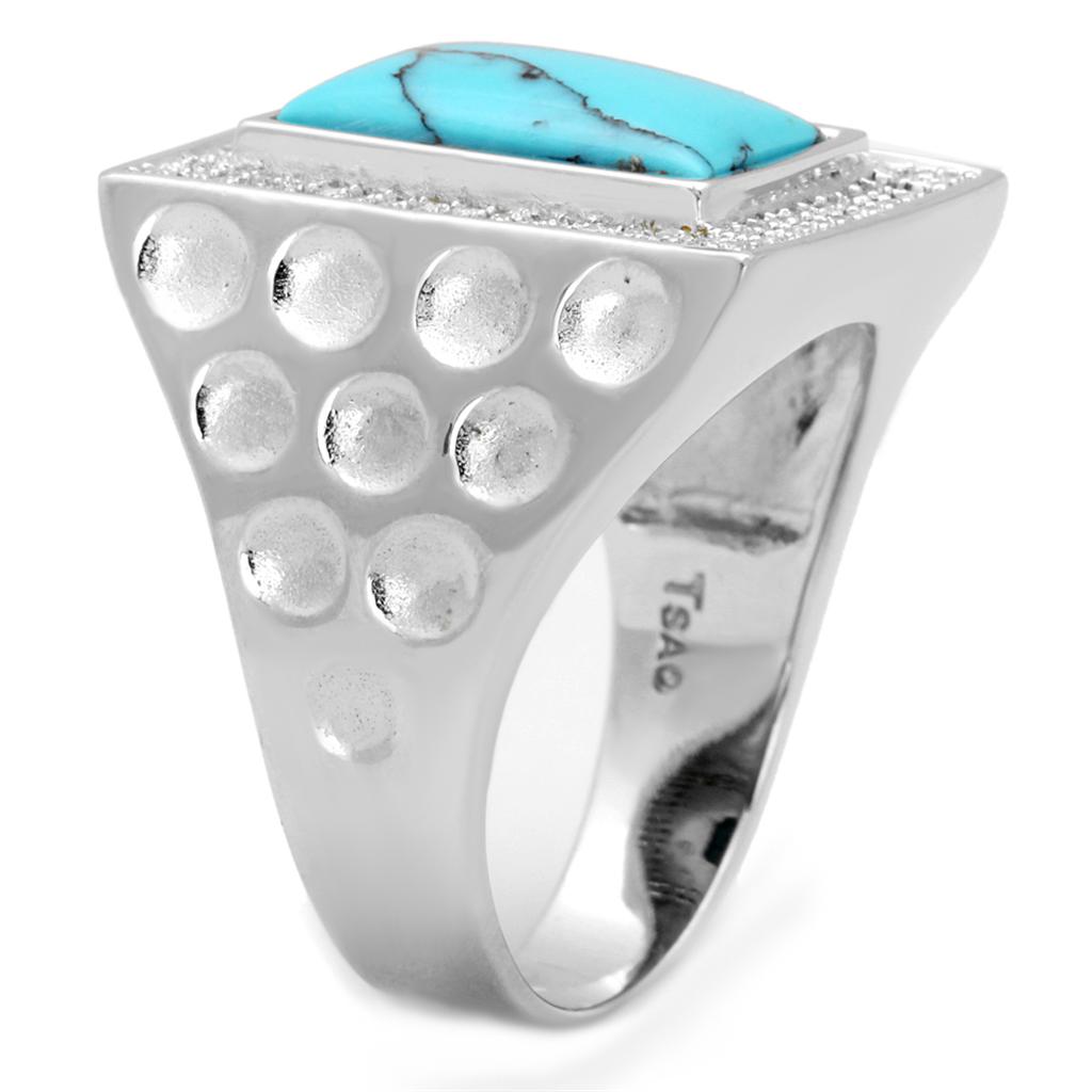 TS228 - Rhodium 925 Sterling Silver Ring with Synthetic Turquoise in Sea Blue Alamode