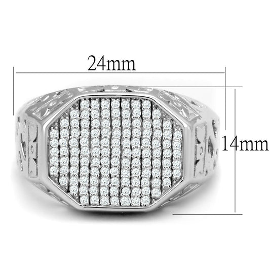 TS229 - Rhodium 925 Sterling Silver Ring with AAA Grade CZ in Clear Alamode