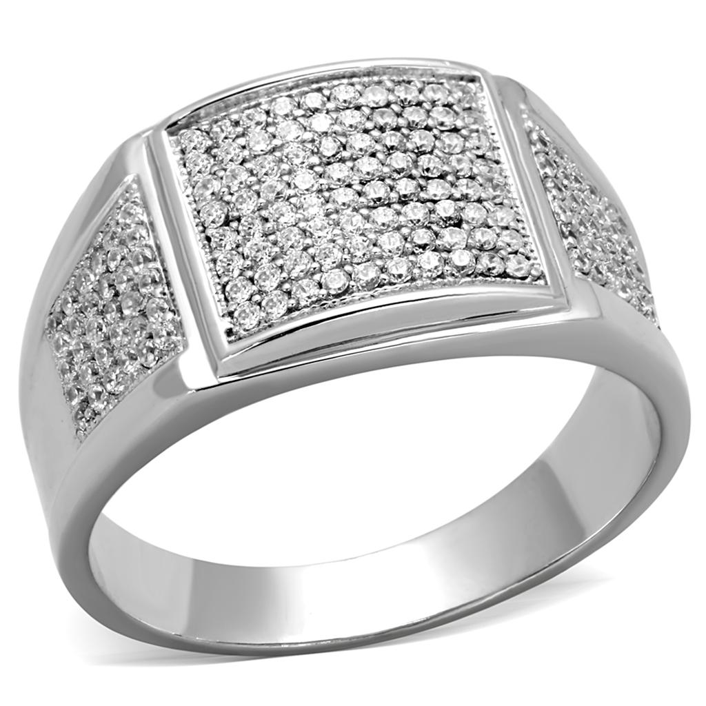 TS241 - Rhodium 925 Sterling Silver Ring with AAA Grade CZ in Clear Alamode
