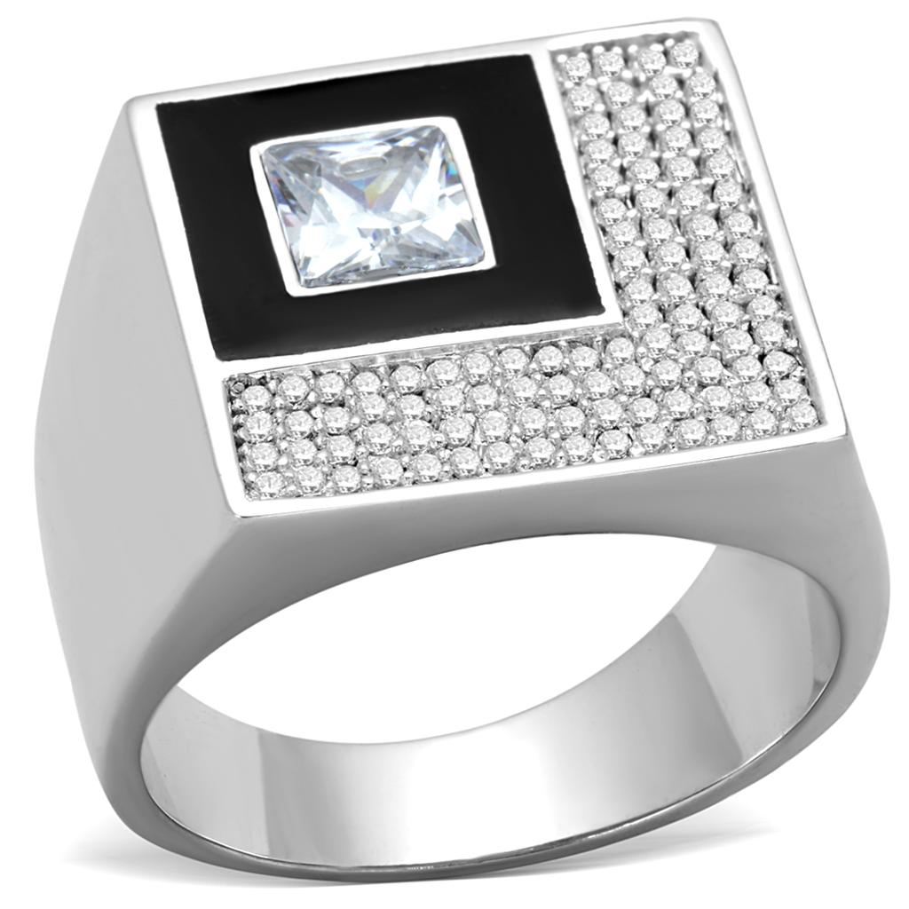 TS242 - Rhodium 925 Sterling Silver Ring with AAA Grade CZ in Clear Alamode