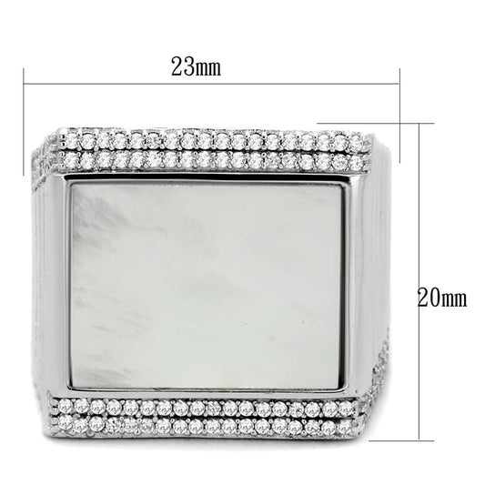 TS243 - Rhodium 925 Sterling Silver Ring with Precious Stone Conch in White Alamode