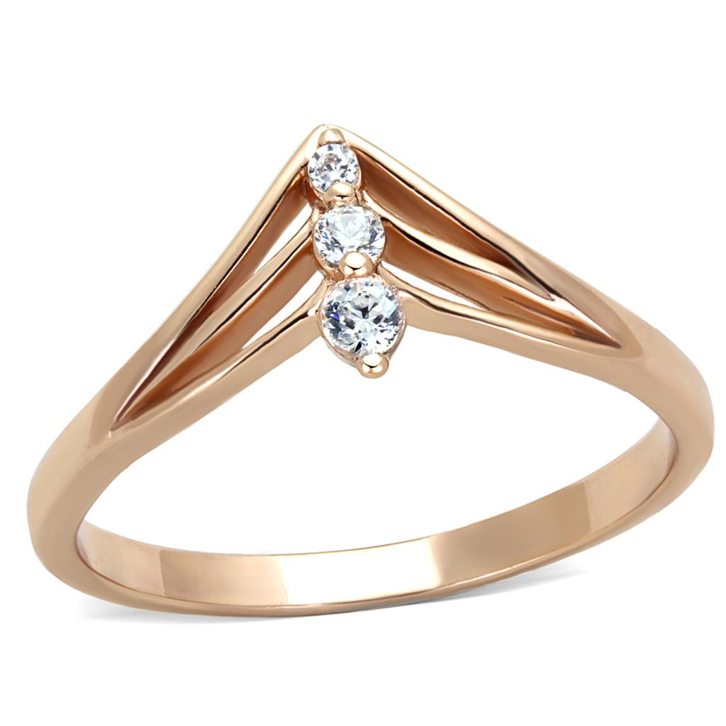 TS283 - Rose Gold 925 Sterling Silver Ring with AAA Grade CZ in Clear Alamode