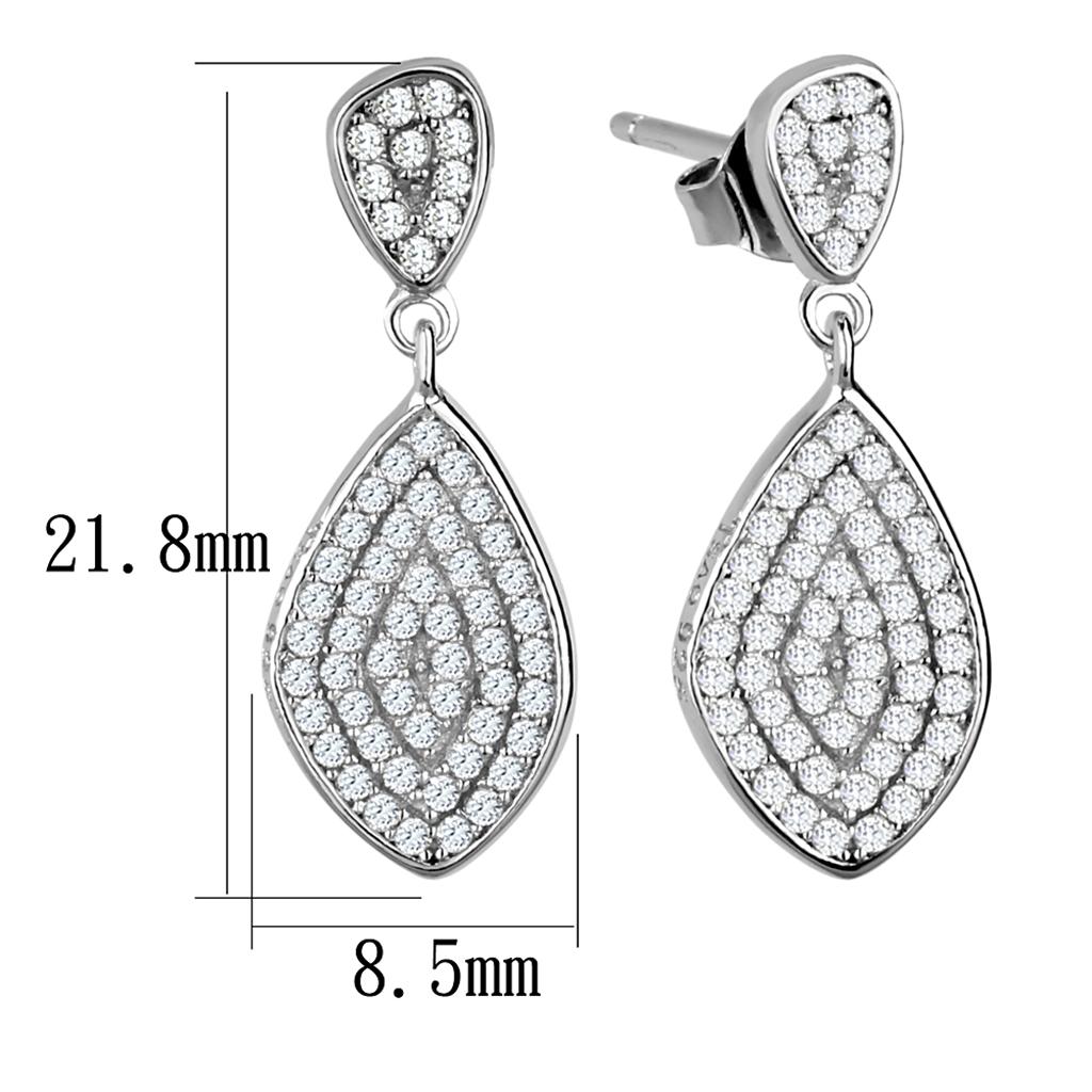 TS325 - Rhodium 925 Sterling Silver Earrings with AAA Grade CZ in Clear-1