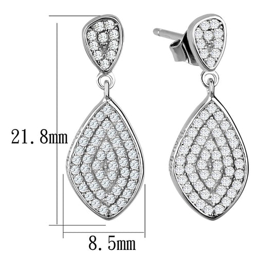 TS325 - Rhodium 925 Sterling Silver Earrings with AAA Grade CZ in Clear-1