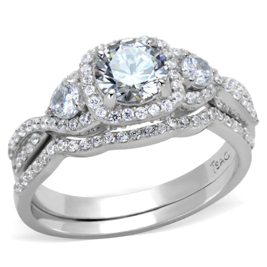 TS352 - Rhodium 925 Sterling Silver Ring with AAA Grade CZ in Clear Alamode