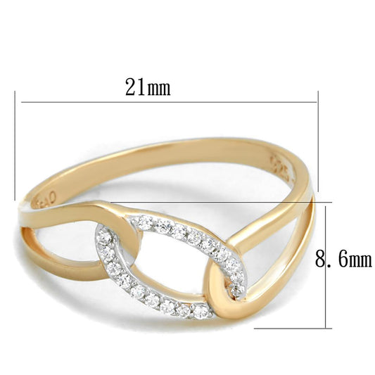 TS362 - Rose Gold + Rhodium 925 Sterling Silver Ring with AAA Grade CZ in Clear Alamode