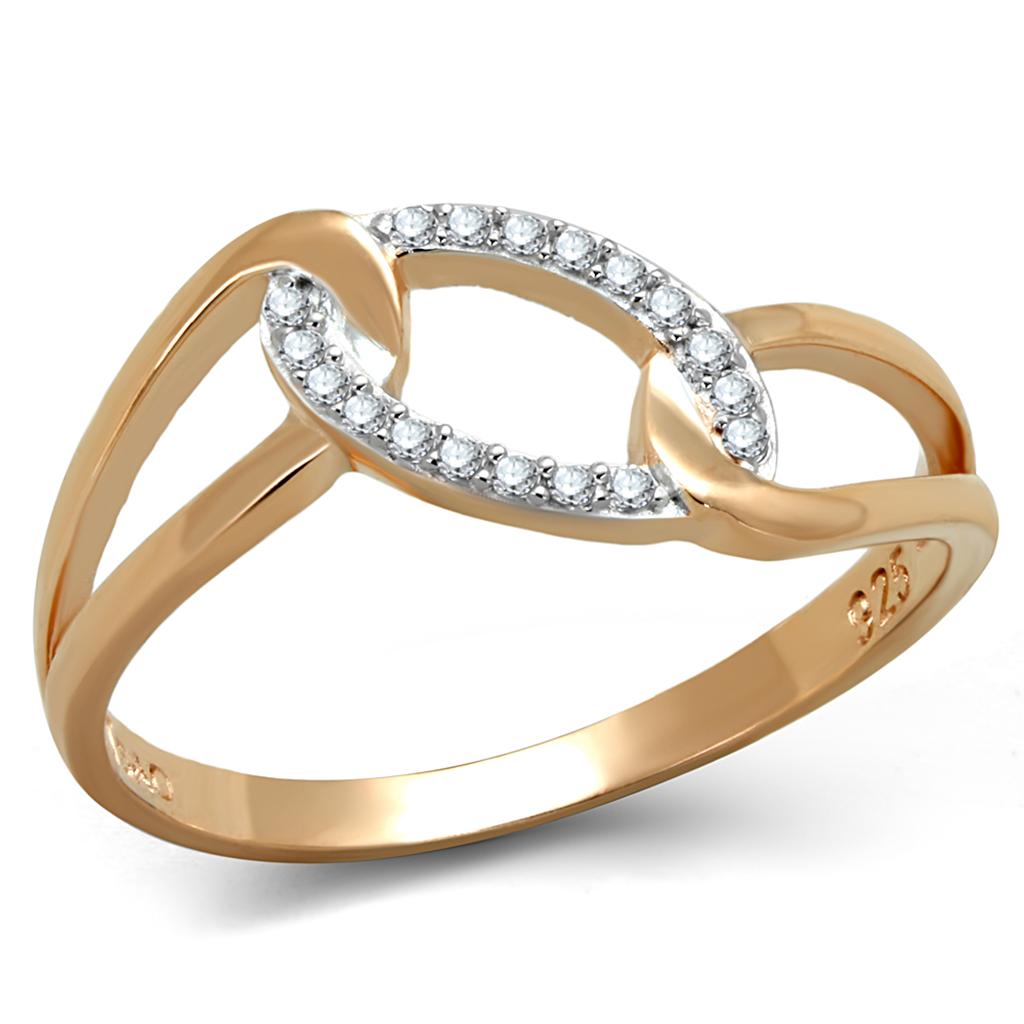 TS362 - Rose Gold + Rhodium 925 Sterling Silver Ring with AAA Grade CZ in Clear Alamode