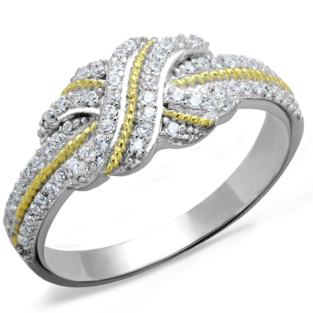 TS370 - Reverse Two-Tone 925 Sterling Silver Ring with AAA Grade CZ in Clear Alamode