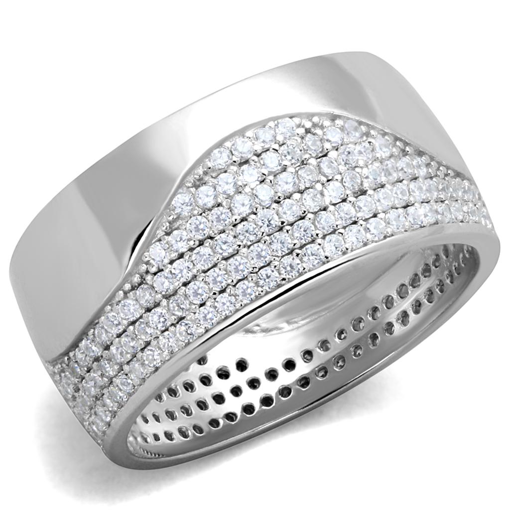 TS378 - Rhodium 925 Sterling Silver Ring with AAA Grade CZ in Clear Alamode