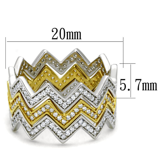 TS492 - Gold+Rhodium 925 Sterling Silver Ring with AAA Grade CZ in Clear Alamode