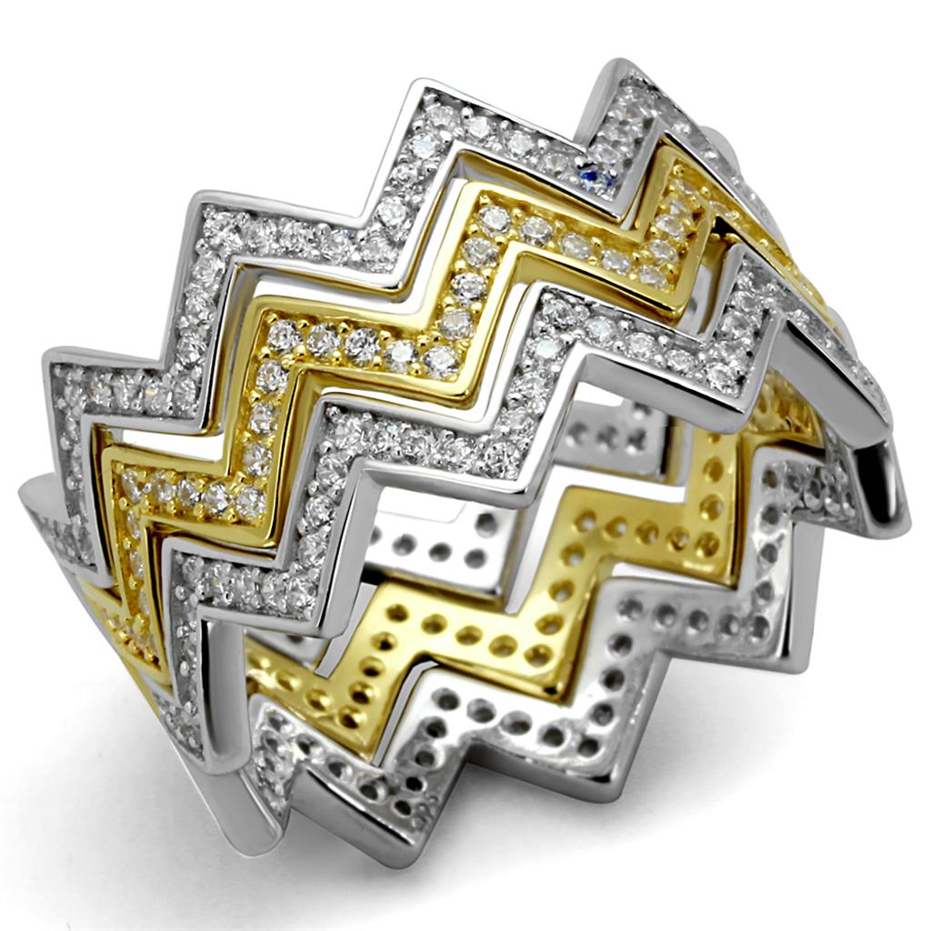 TS492 - Gold+Rhodium 925 Sterling Silver Ring with AAA Grade CZ in Clear Alamode