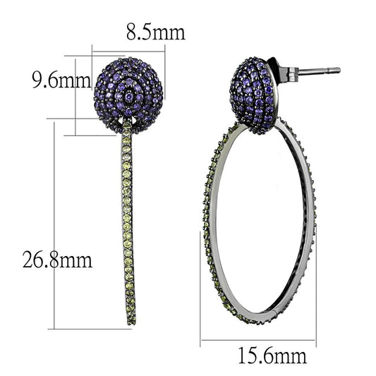 TS509 - Ruthenium 925 Sterling Silver Earrings with AAA Grade CZ in Multi Color Alamode