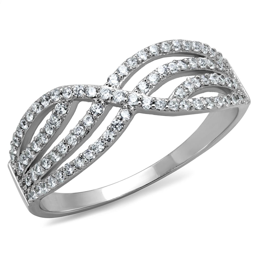 TS516 - Rhodium 925 Sterling Silver Ring with AAA Grade CZ in Clear Alamode