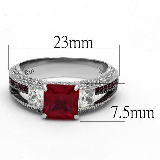 TS545 - Rhodium + Ruthenium 925 Sterling Silver Ring with AAA Grade CZ in Ruby Alamode