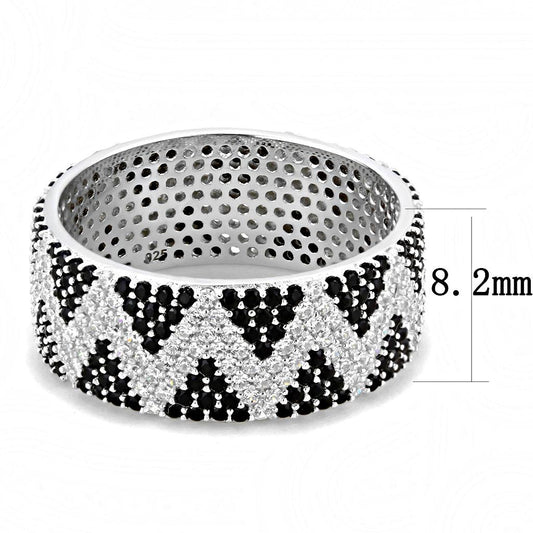 TS613 - Rhodium 925 Sterling Silver Ring with AAA Grade CZ in Jet Alamode