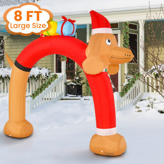 8 Feet Lighted Inflatable Christmas Dachshund Arch with Air Blower W2B
