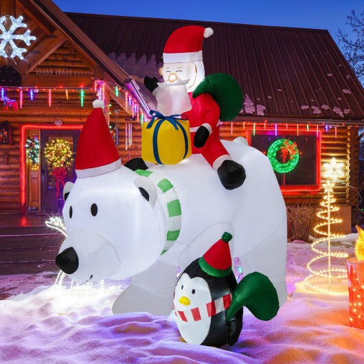 7 Feet Inflatable Santa Claus Riding Bear with Penguin Gift Bags and Gift Box W2B