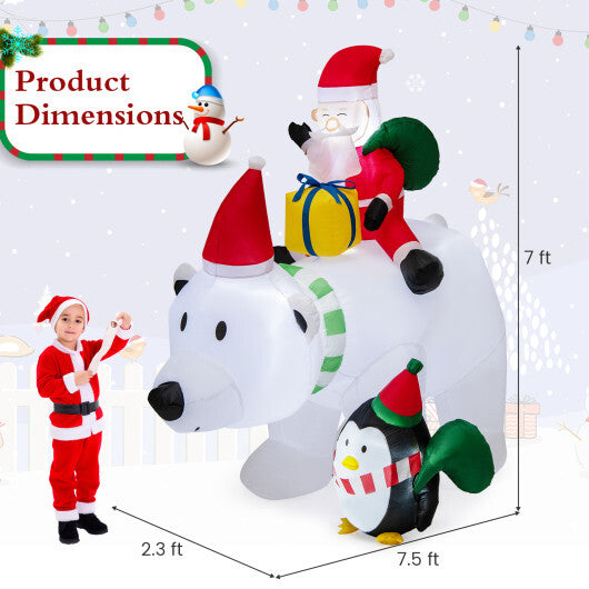 7 Feet Inflatable Santa Claus Riding Bear with Penguin Gift Bags and Gift Box W2B